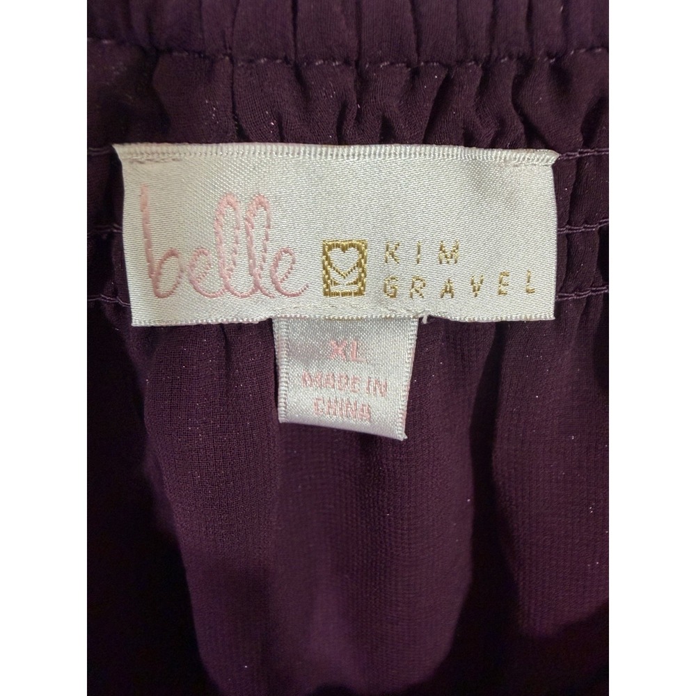 Belle by Kim Gravel XL Burgundy Velvet Top On Off Shoulder Peasant Smocked Flare - Picture 7 of 9